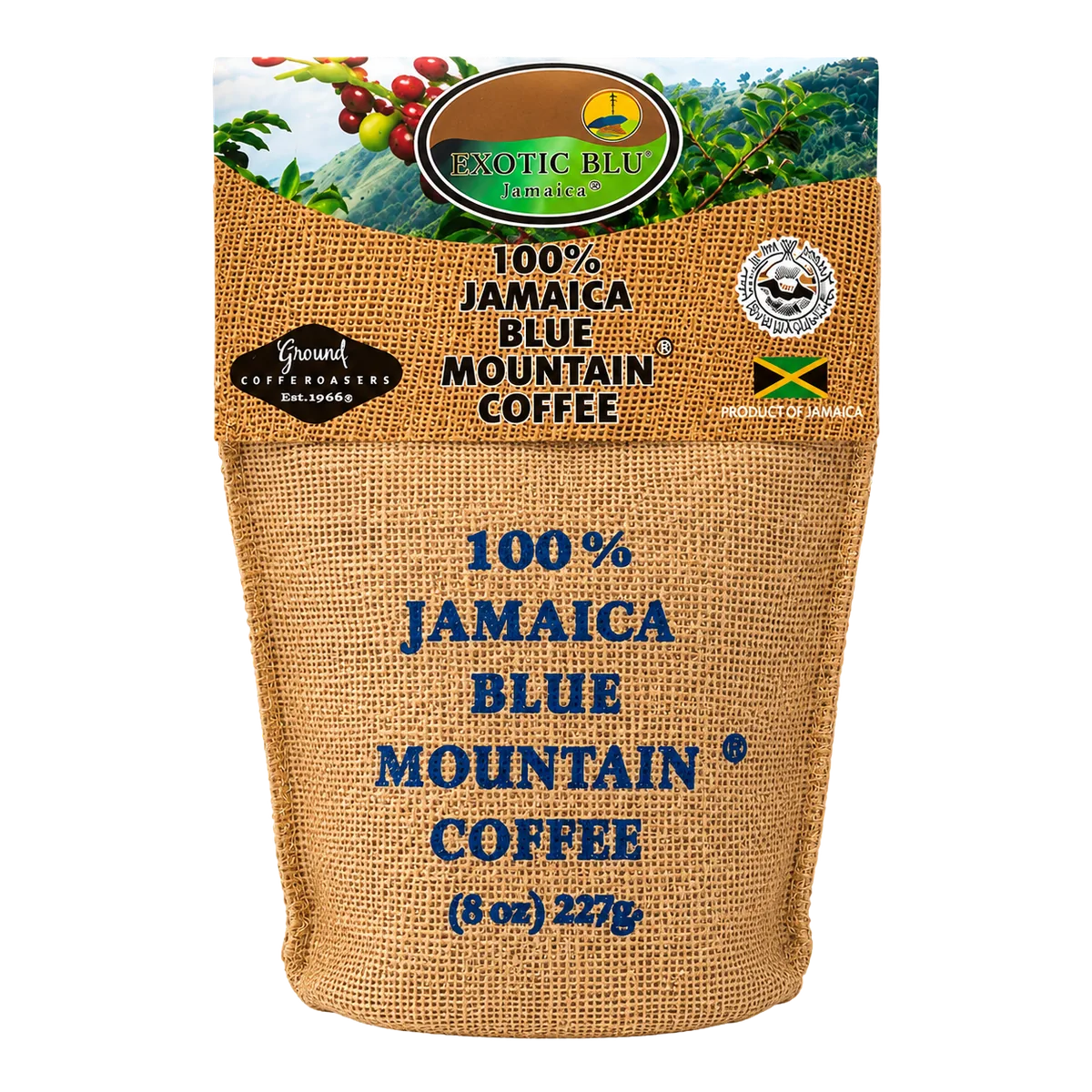 ExoticBlu Whole Bean burlap sack - front view